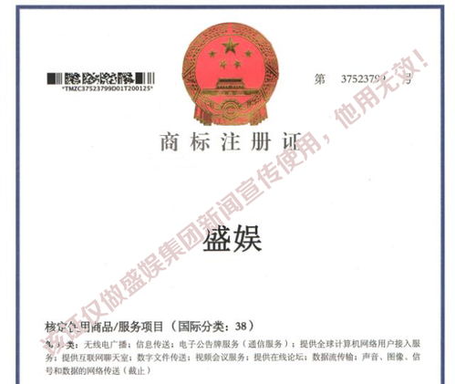 喜訊 熱烈祝賀盛娛國際影業(yè)投資集團成功取得多項國家商標(biāo)證書